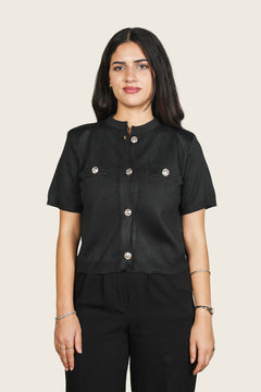 Gold Buttoned Top in Black