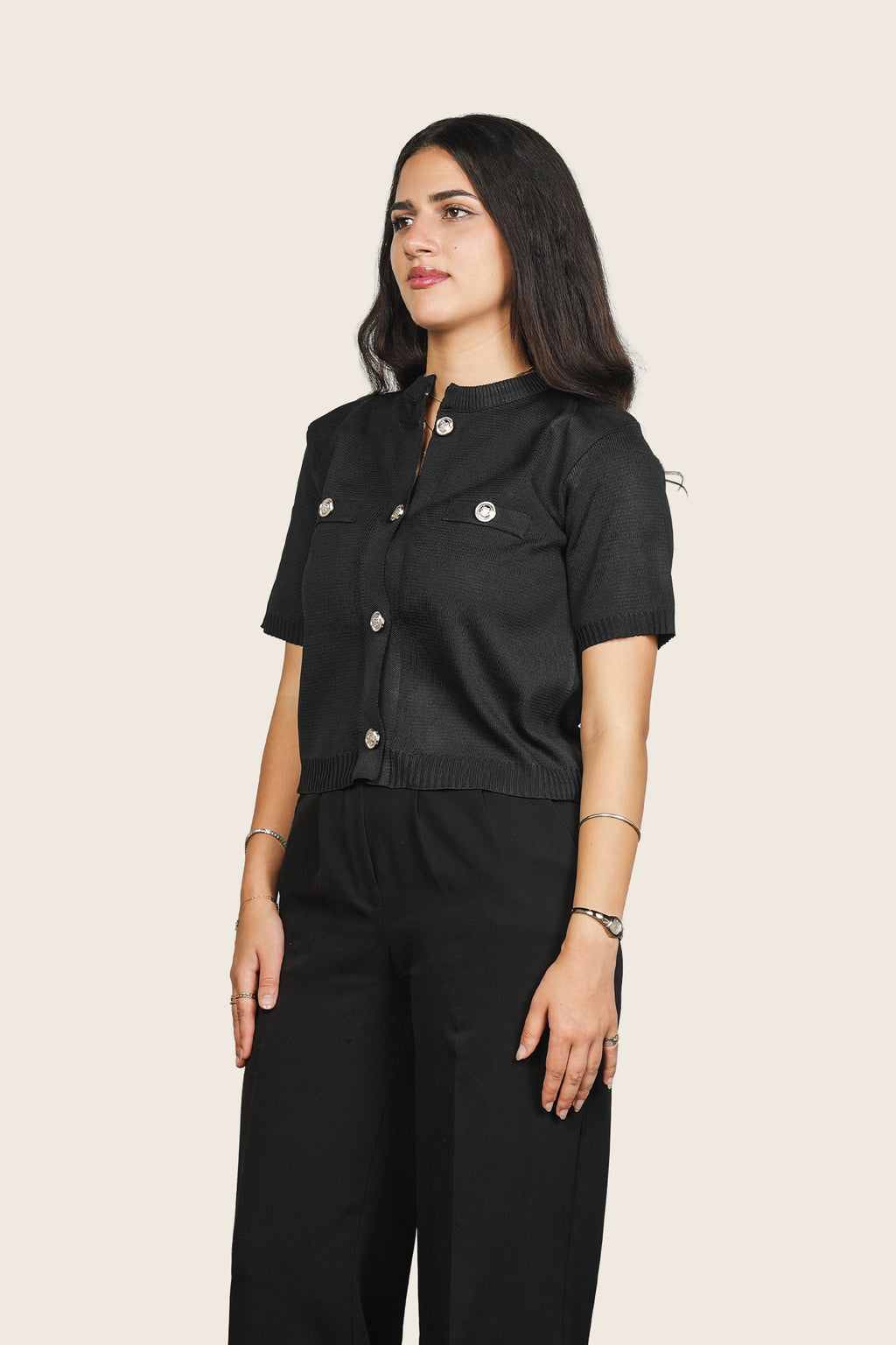 Gold Buttoned Top in Black