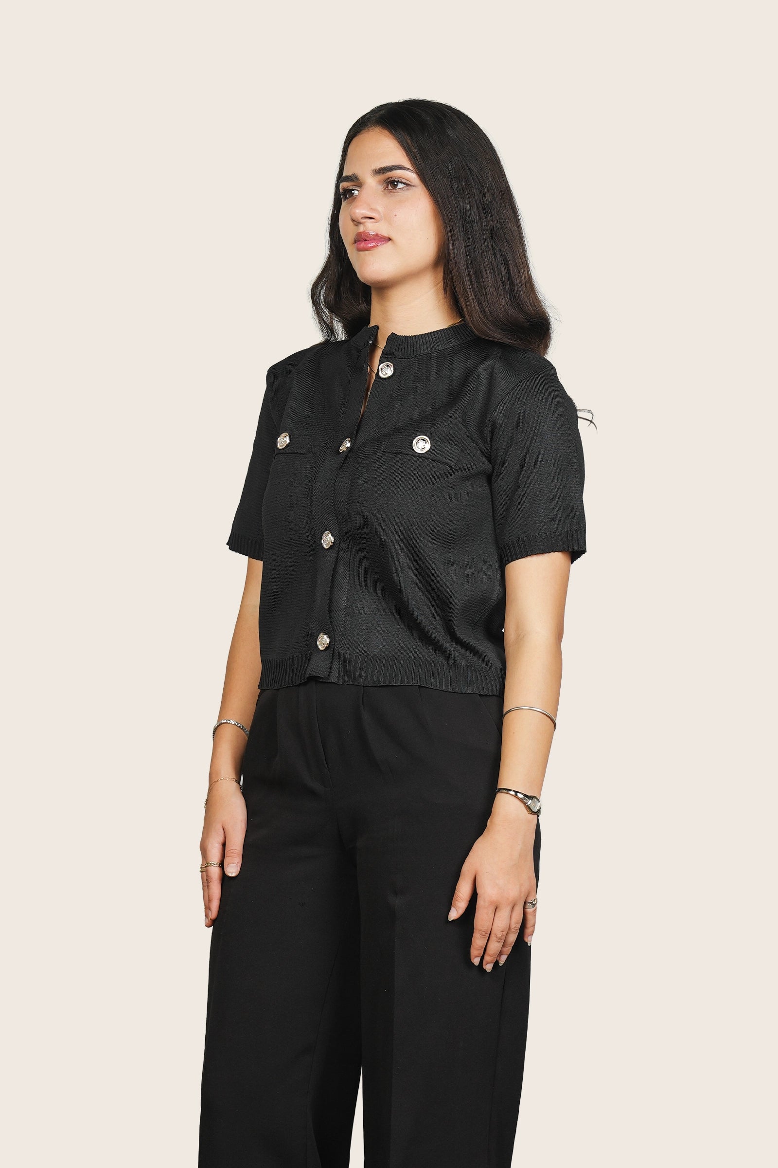 Gold Buttoned Top in Black