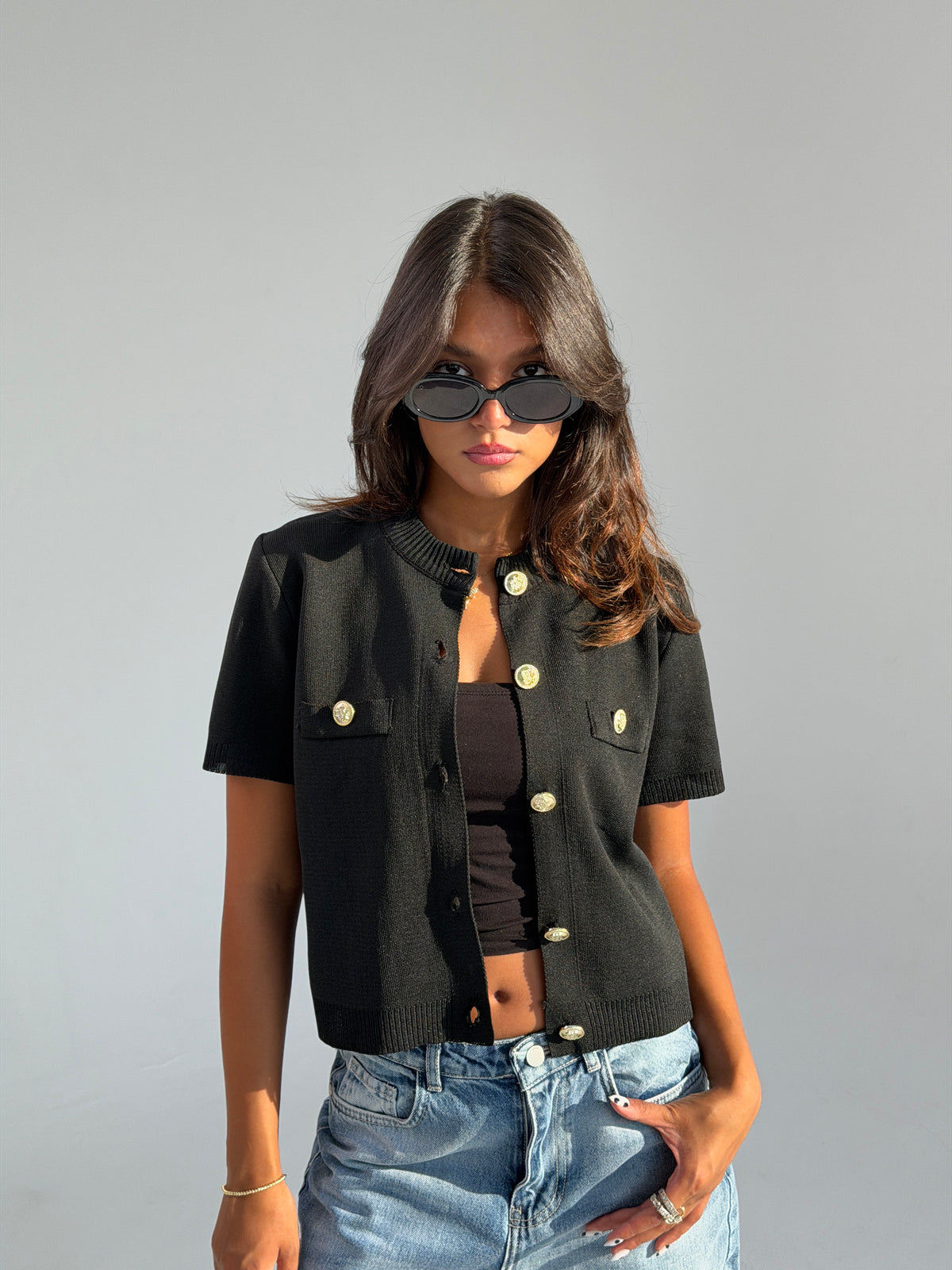 Gold Buttoned Top in Black