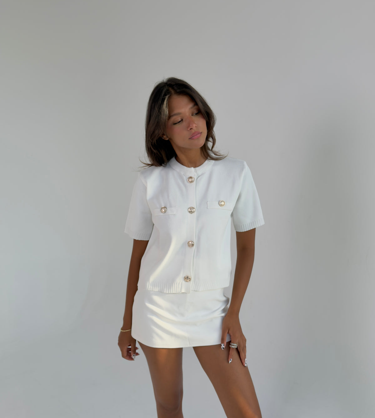 Gold Buttoned Top in White