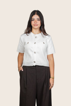 Gold Buttoned Top in White