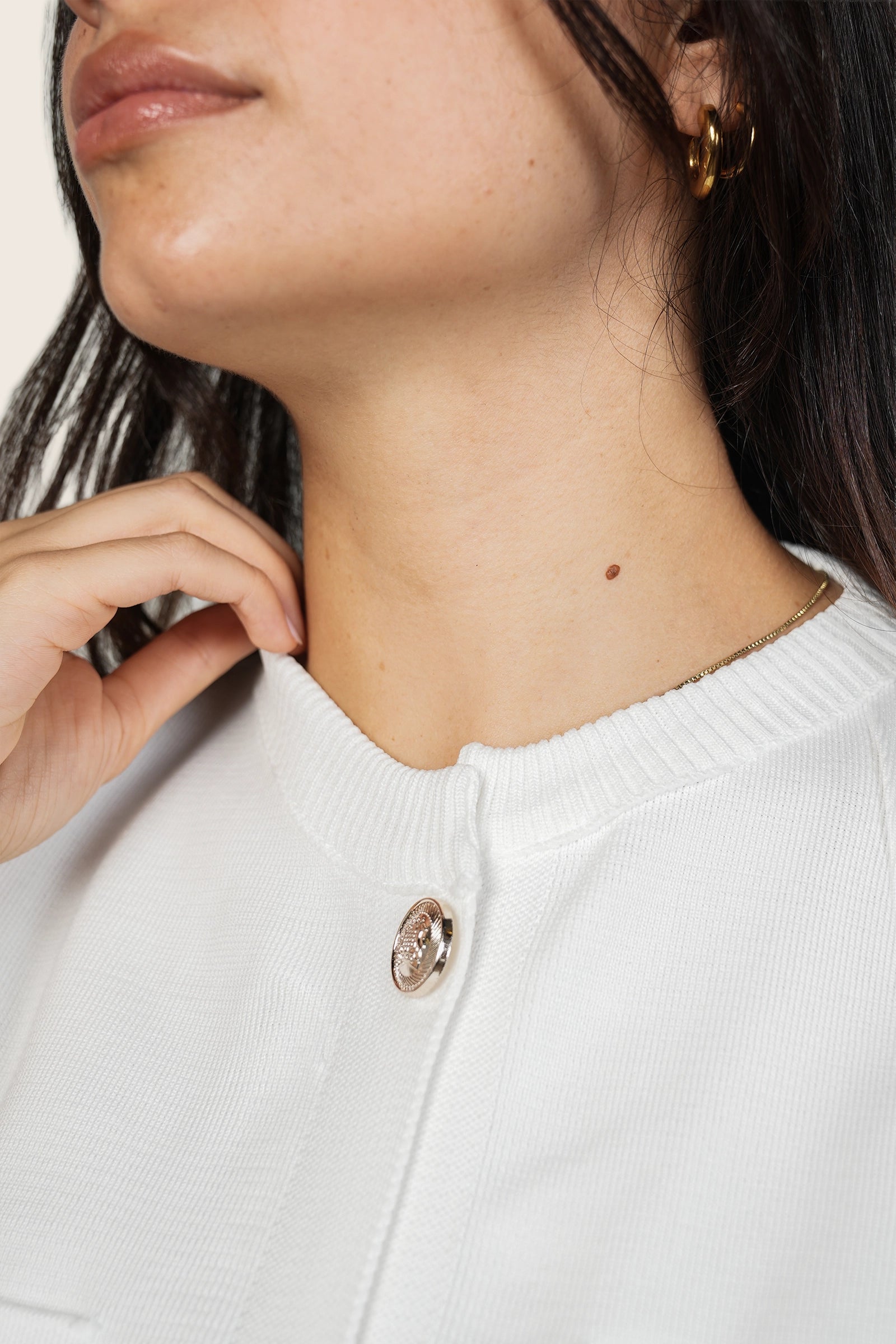 Gold Buttoned Top in White